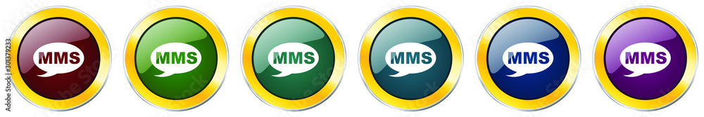 Mms glossy icon set, silver metallic golden vector illustrations in 6 options for web design and mobile applications Mms glossy icon set, silver metallic golden vector illustrations in 6 options for web design and mobile applications