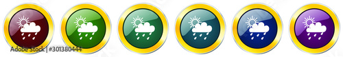 Rain glossy icon set, silver metallic golden vector illustrations in 6 options for web design and mobile applications