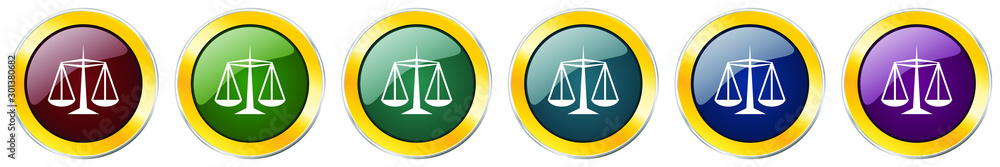 Justice glossy icon set, silver metallic golden vector illustrations in 6 options for web design and mobile applications Justice glossy icon set, silver metallic golden vector illustrations in 6 options for web design and mobile applications