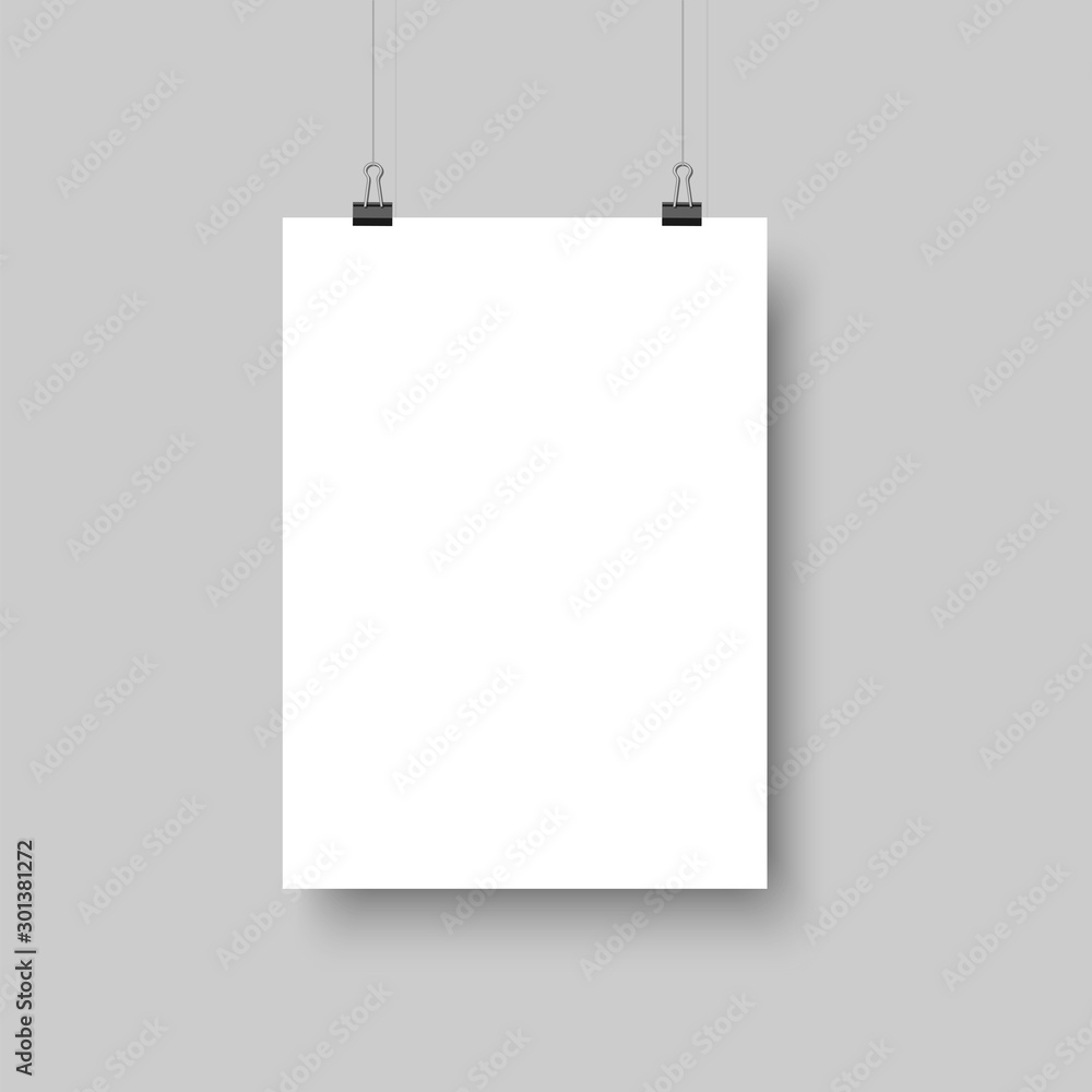 White blank poster hanging with shadows White blank poster hanging with shadows
