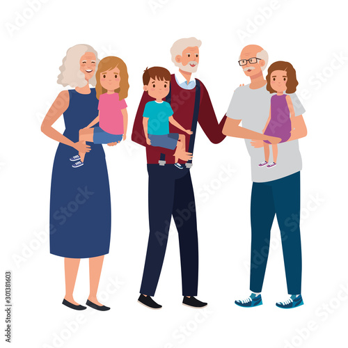 grandparents with grandchildren avatar character vector illustration design