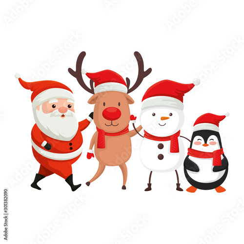 reindeer with characters of merry christmas vector illustration design