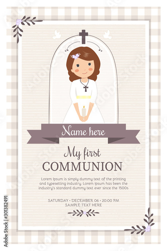 Lovely first communion girls invitation