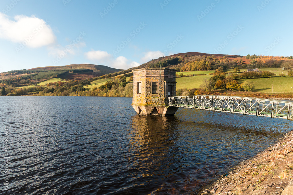 Talybont reservour in the Brecon Beacons national park, Wales, in autumn. November 2019.