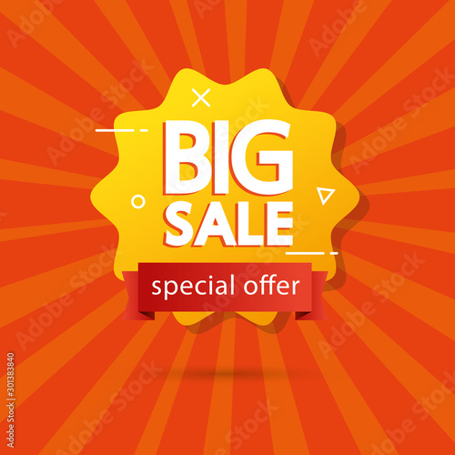commercial label with big sale offer lettering in seal vector illustration design