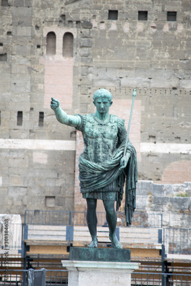 Bronze Caesar statue at Trajan Market in Rome, Italy
