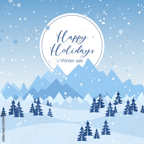 New Year and Christmas card with snowflakes of blue and gray