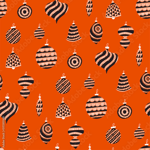 Retro orange xmas balls sea...