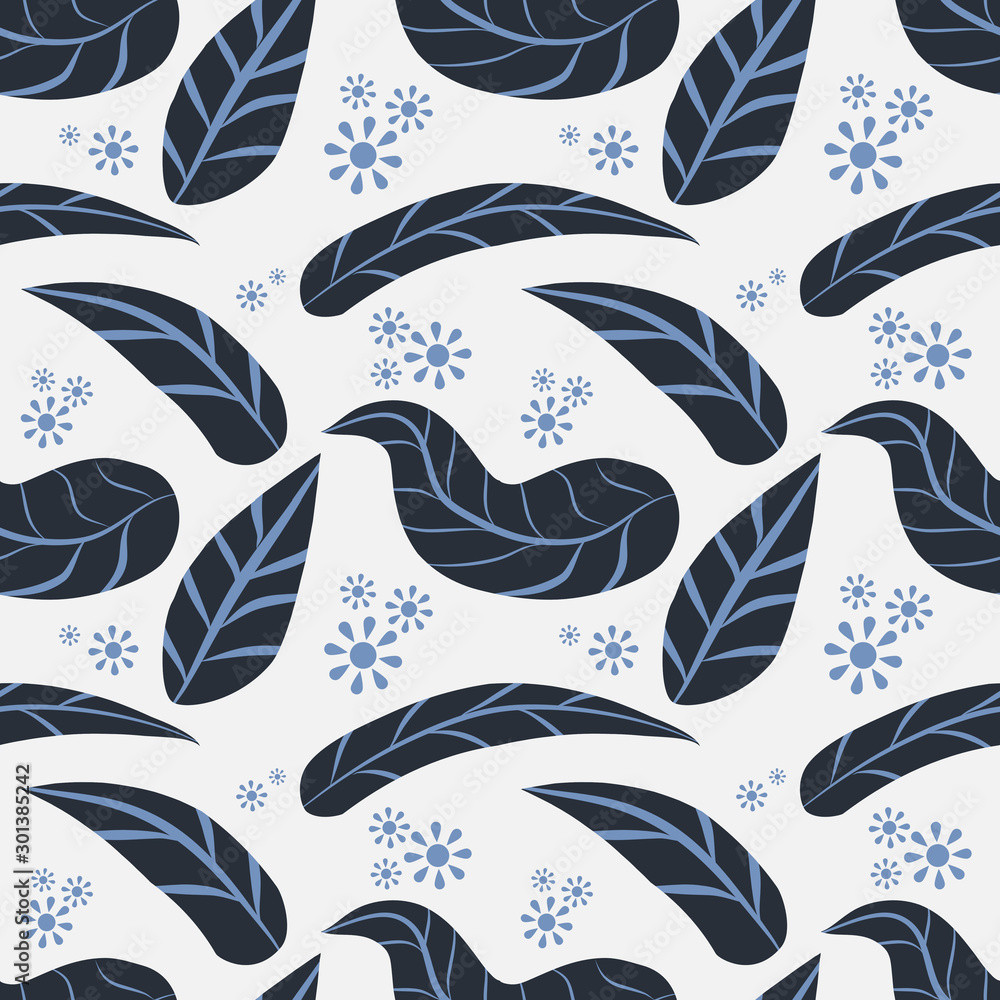 Obraz premium Nature and Blue Leaves seamless pattern