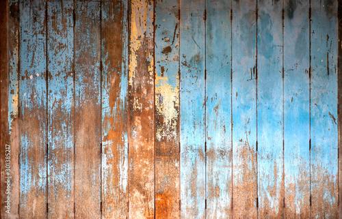 Old wooden door on home front, appropriate the background , idea copy space