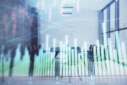 Wallpaper Mural Multi exposure of stock market graph on conference room background. Concept of financial analysis Torontodigital.ca