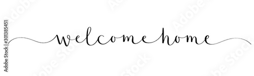 WELCOME HOME black vector brush calligraphy banner with swashes