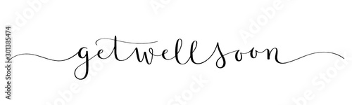 GET WELL SOON black vector brush calligraphy banner with swashes