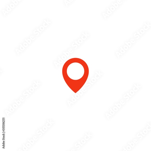 Location pin icon. Red taxi pointer. Simple flat point template. Infographic design element for navigation app, place on map mark. Isolated vector illustration on white background.