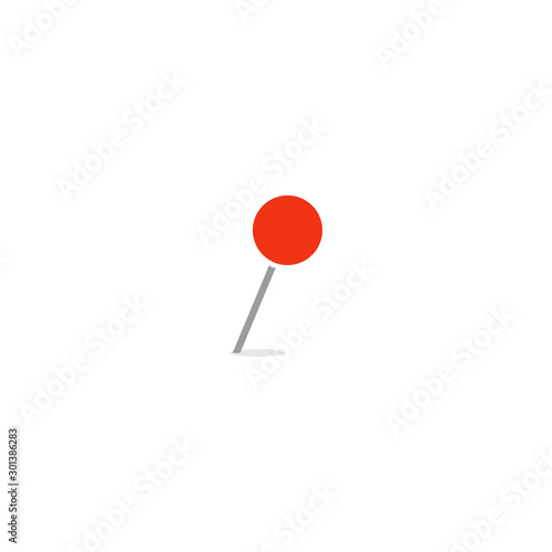 Red empty marker, closeup thumbtack, needle with round tip, web vector icon for business, isolated illustration on white background.