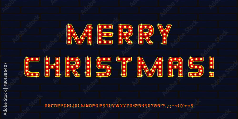 Fototapeta premium set of decorative red and golden font with lamps