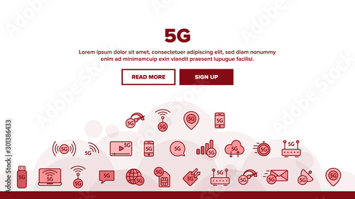 5G Fast Network, Connection To Website Vector Icons Set. High Speed Internet, 5G Generation Of Service Contour. Internet Provider, Connection Type, Wifi, Wireless Distribution Thin Line Illustration