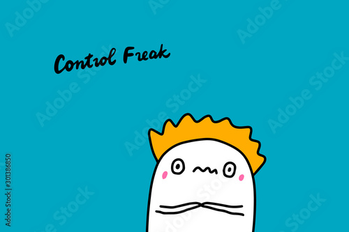 Control freak hand drawn vector illustration in cartoon comic style man anxious