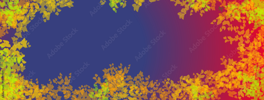 A web banner with a blue to red background and leaves in shades of yellow in foreground