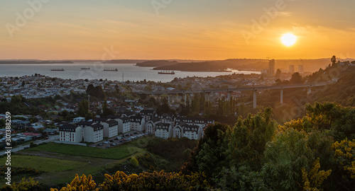 Landscape of the bay of Puerto Montt at sunset. South of Chile