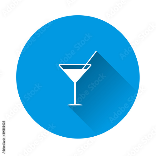Vector icon cocktail on blue background.  Party symbol. Layers grouped for easy editing illustration. For your design. Flat image with long shadow.