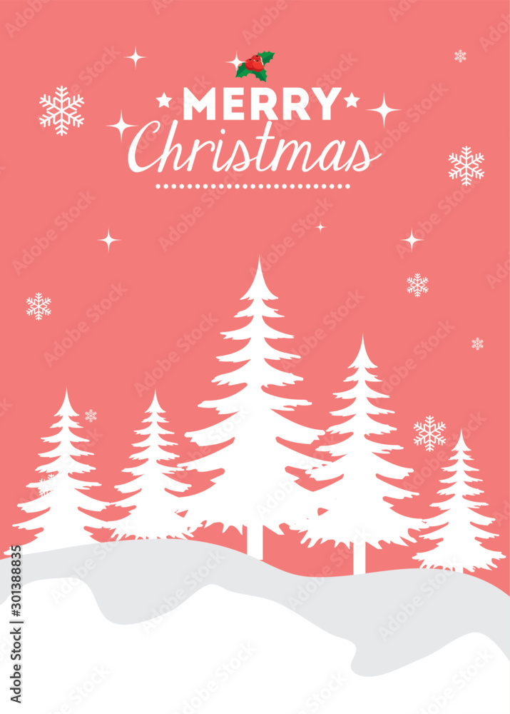 merry christmas poster with winter landscape design merry christmas poster with winter landscape design
