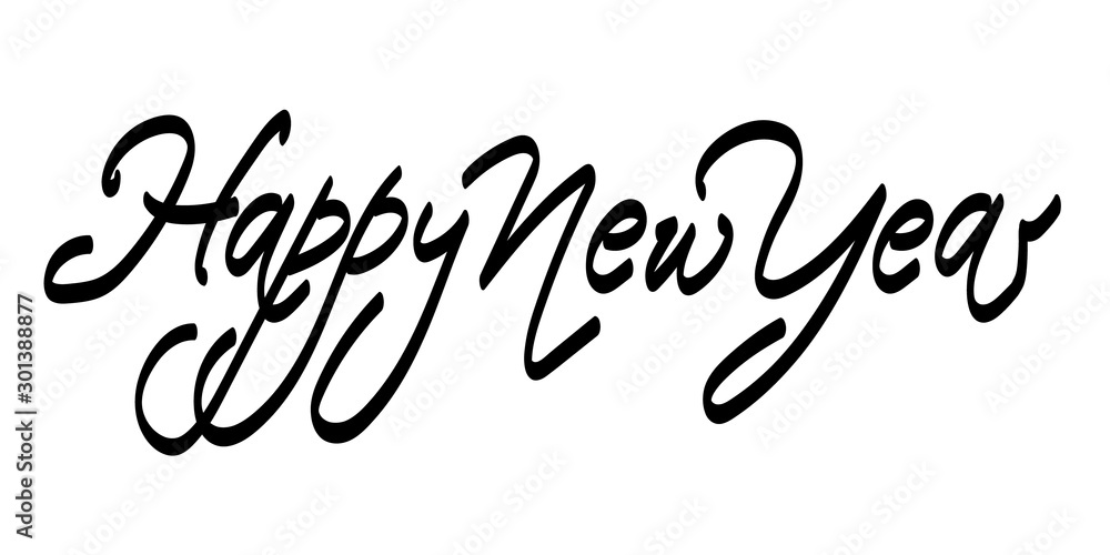 Happy New Year vector hand written lettering. Hand drawing text