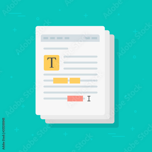 Text file or document content editing vector icon, flat cartoon creating or writing electronic documents with highlighted text grammar mistakes, author or copywriting concept symbol isolated image