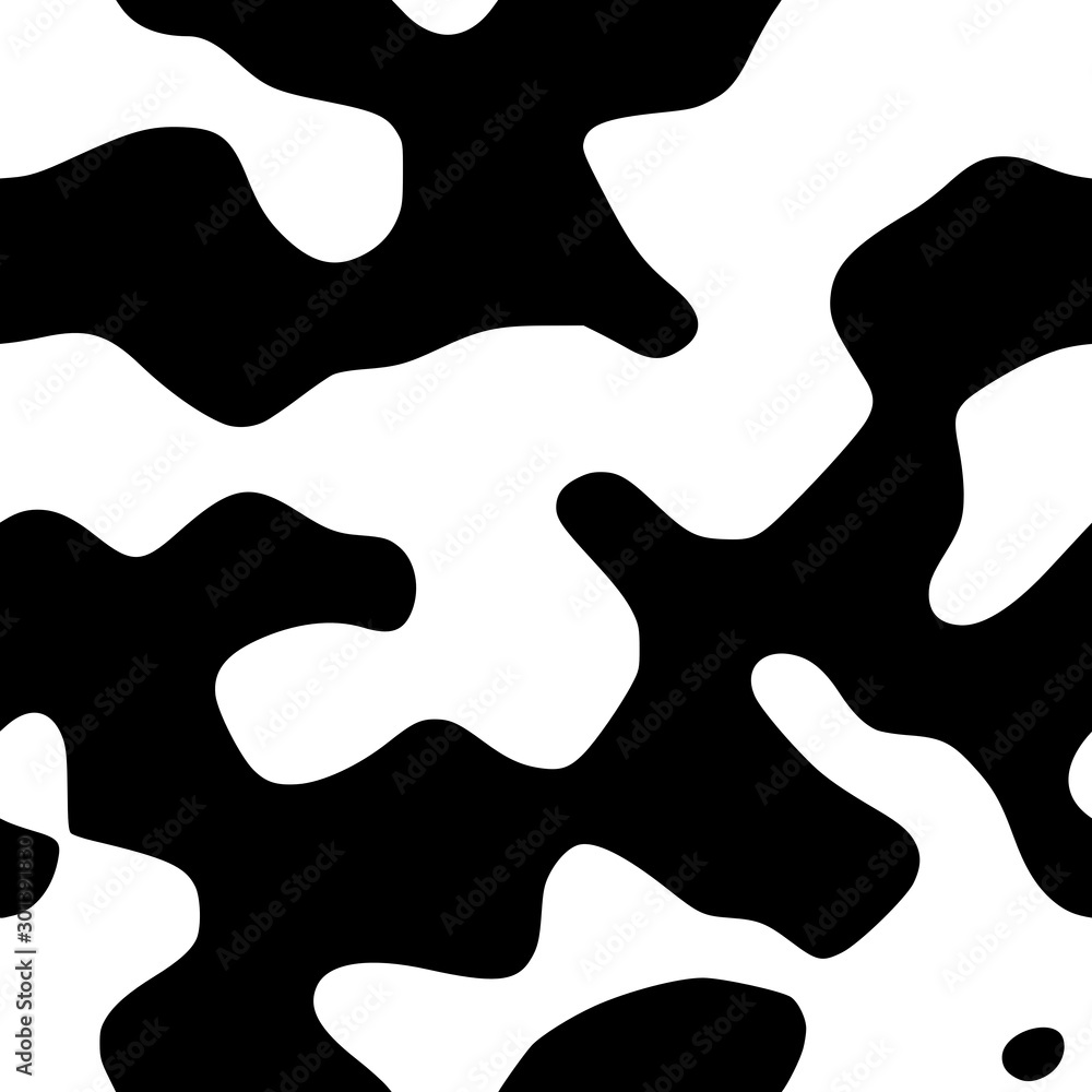 Monochromatic camouflage seamless pattern. Black and white cowhide tiling. Monochromatic camouflage seamless pattern. Black and white cowhide tiling.