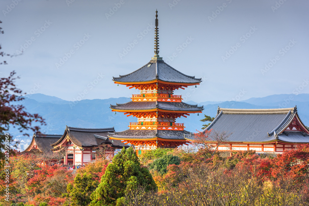 Kiyomizu-dera pagoda with fall colors in Kyoto Kiyomizu-dera pagoda with fall colors in Kyoto
