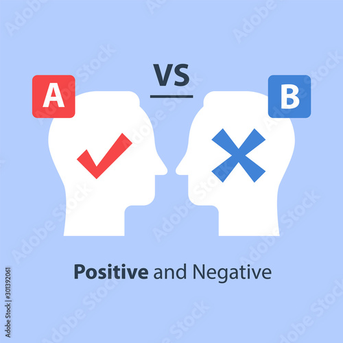 Decision making, pros and cons, versus concept, opinion poll sociology, argumentation dialog, two sides