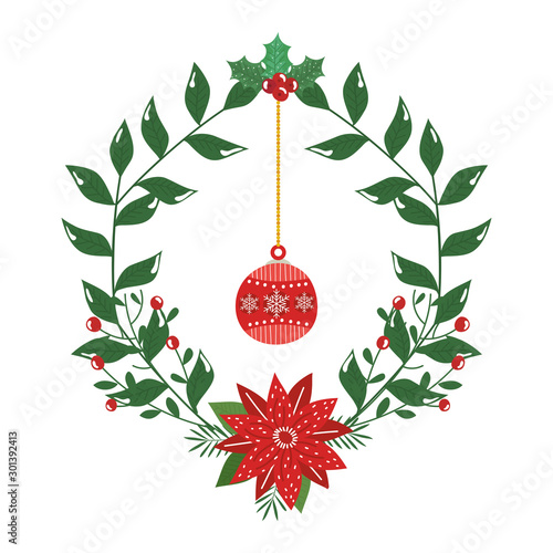 crown decorative christmas with flower and ball hanging vector illustration design