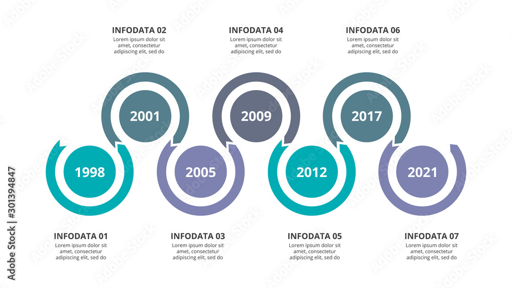 Creative concept for infographic timeline. Process chart. Abstract elements of graph, diagram with 7 steps, options, parts or processes. Vector business template for presentation. Creative concept for infographic timeline. Process chart. Abstract elements of graph, diagram with 7 steps, options, parts or processes. Vector business template for presentation.
