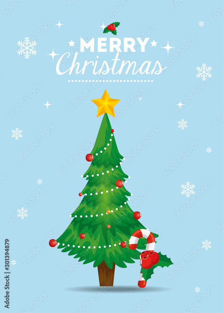 merry christmas poster with pine tree vector illustration design