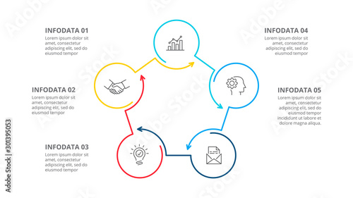 Thin line flat element for infographic. Template for diagram, graph, presentation and chart. Business concept with 5 options, parts, steps or processes.