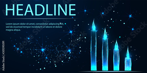 Christmas. Candle lights when fourth of Advent Vector polygonal image in the form of a starry sky or space, consisting of points, lines, and shapes in the form of stars. Headline