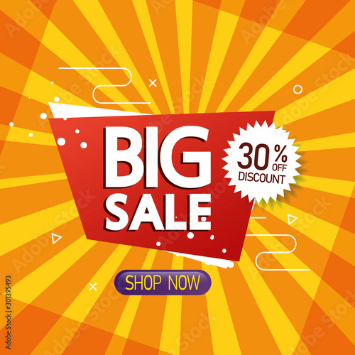 commercial label with big sale offer lettering and thirty percent discount vector illustration design