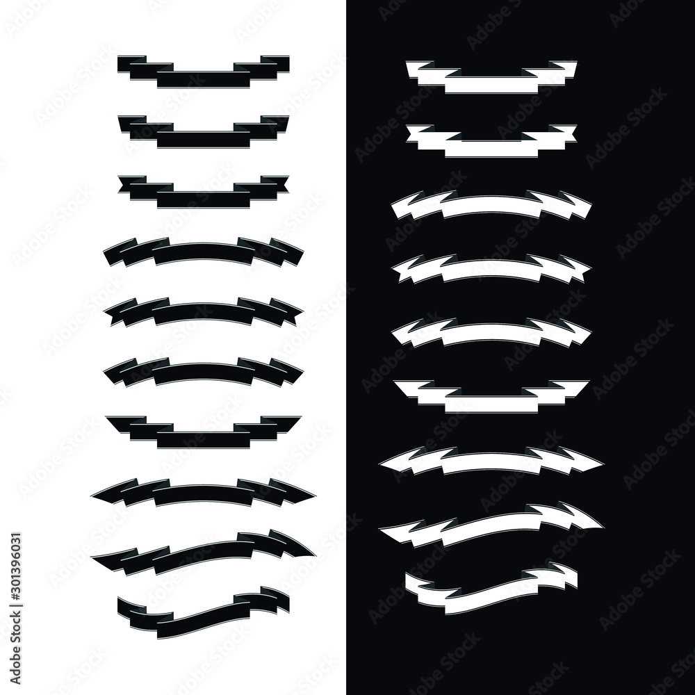 Black and white vector ribbon banners. Flat design ribbons set on background. - Vector Black and white vector ribbon banners. Flat design ribbons set on background. - Vector