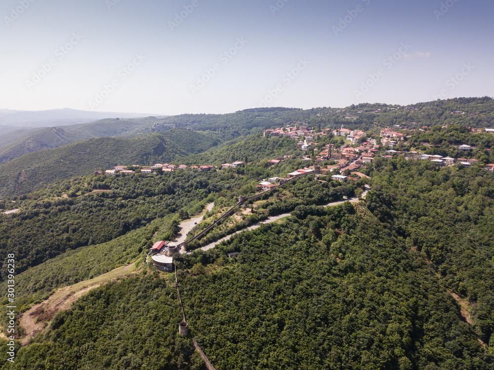 Aerial view to center of Sighnaghi town in Georgia's region of Kakheti. Signagi