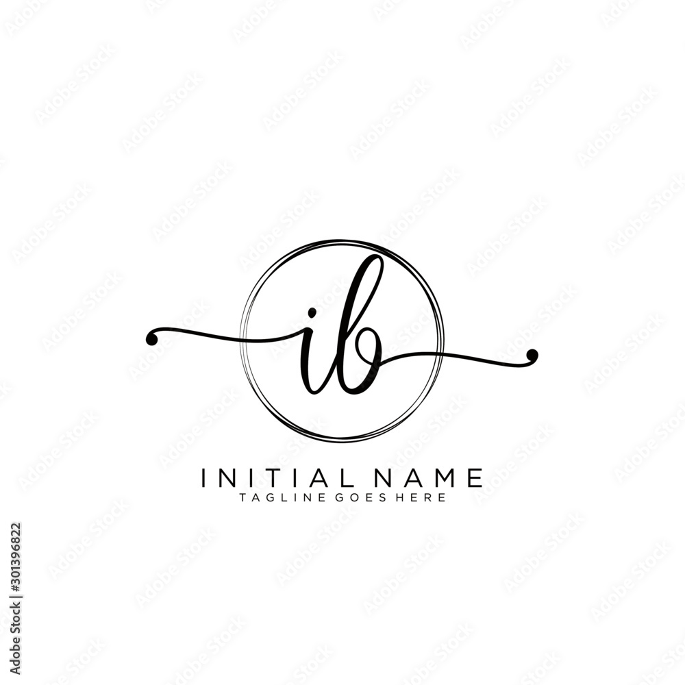 IB Initial handwriting logo with circle template vector. IB Initial handwriting logo with circle template vector.