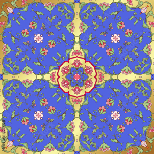 Eastern ethnic motif, traditional muslim ornament. Seamless pattern, background. Vector illustration