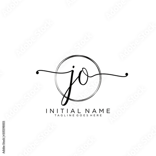 JO Initial handwriting logo with circle template vector.