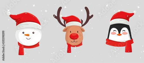 set of faces characters of merry christmas vector illustration design