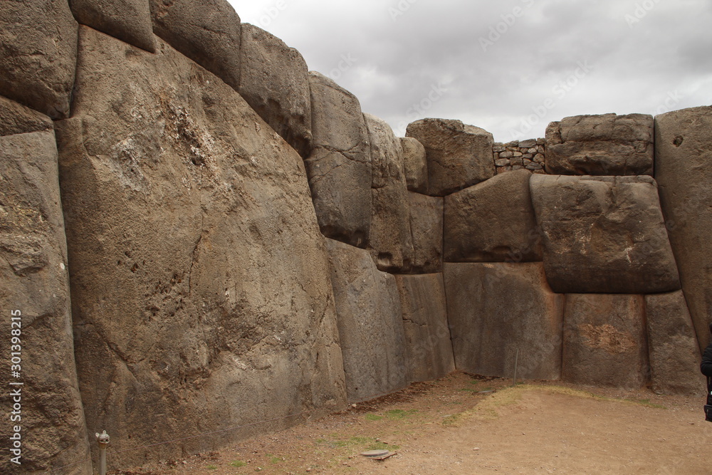 Perfectly laid stones in the sacred valley in Sacsayhuaman, Peru