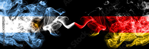 Quadro em tela Argentina vs Germany, German smoky mystic fire flags placed side by side