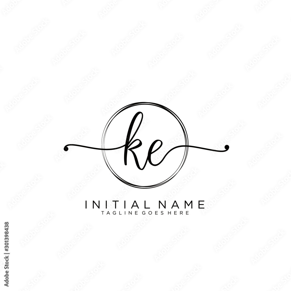 KE Initial handwriting logo with circle template vector. KE Initial handwriting logo with circle template vector.