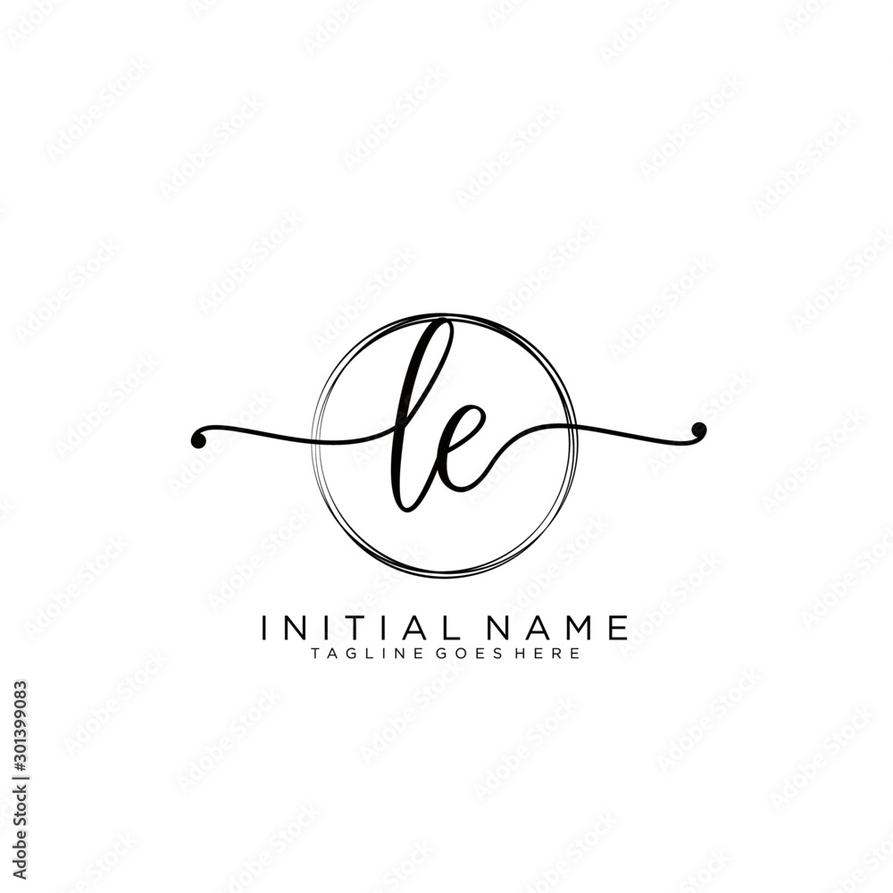 LE Initial handwriting logo with circle template vector. - obrazy, fototapety, plakaty 