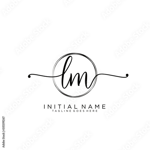 LM Initial handwriting logo with circle template vector.