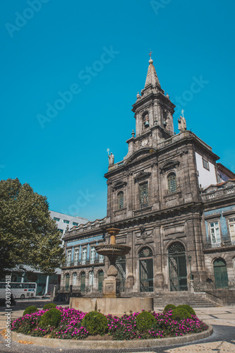 Blue sky and Trinity Church in Porto, Portugal