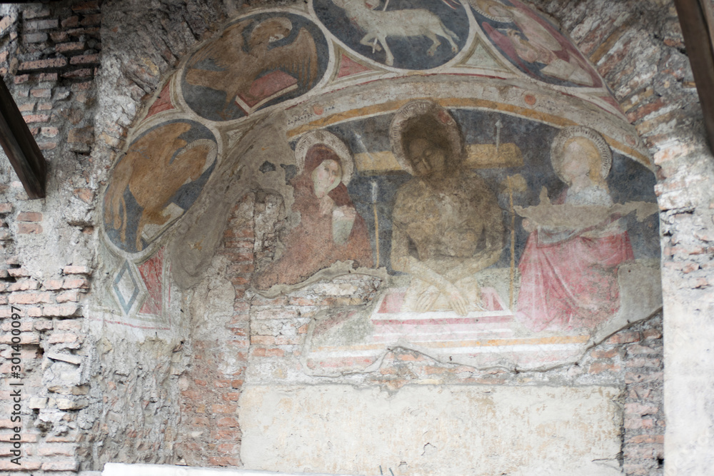 old fresco in a church in rome in  italy